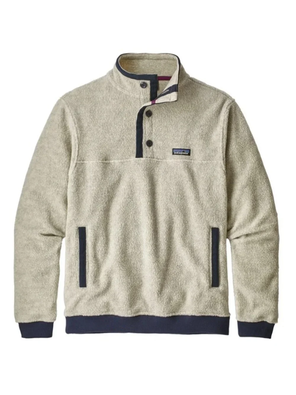 Patagonia Men's Gray Shearling Fleece Button Pullover Sweater, Size XXL